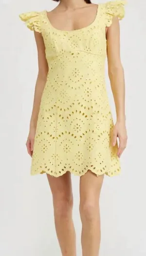 En Saison Guinevere Dress Lemoncello Yellow Eyelet Ruffle Mini Dress Large thumbnail 1