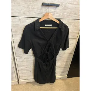 Abercrombie & Fitch Black Linen Blend Cutout Dress Small Short Sleeve Collared thumbnail 4