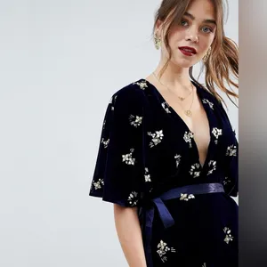ASOS Petite Floral Beading Wrap Low Cut Velvet Mini Dress NWT Sz. 4 thumbnail 5