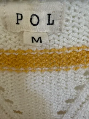 POL-Striped V-Neck Knit Sweater in White, Mustard & Light Blue women size M thumbnail 3