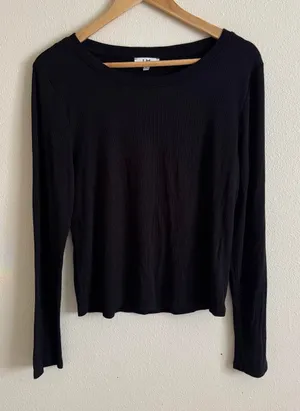 French La Halle Black Ribbed Crewneck Long Sleeve Basic Shirt Size Large thumbnail 1