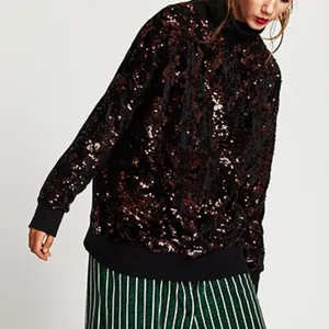 NWT Zara Trafaluc Black w/ Red Sequin Turtleneck Sweater Women's Size‎ Medium thumbnail 1