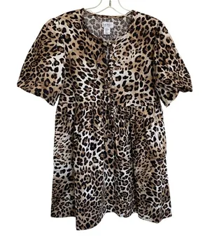Nicole Miller NY Leopard Mini Dress Bows Puff‎ Sleeves Cotton dress - XS NWT thumbnail 1