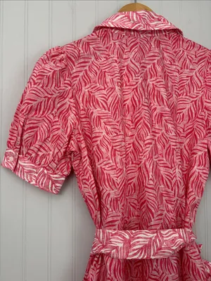 J. McLaughlin Short Sleeve Button Front Midi Dress Women Size XS Pink White thumbnail 4