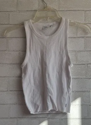 Aritzia TNA White High Neck Ribbed Cutoff Tank Top thumbnail 1