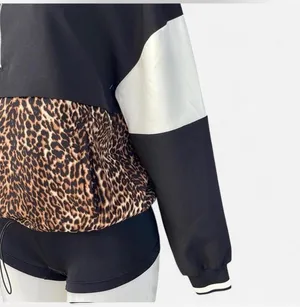 Zara Basic Leopard Print Half-Zip Colorblock Hoodie Pullover - Size XS 🐆✨ thumbnail 12