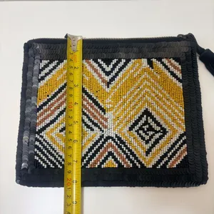 Anthropologie Jasper & Jeera Beaded Sequin Chevron Clutch Bag Black Tassel Glam thumbnail 4