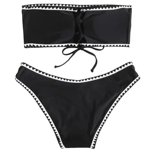 SheIn Whip Stitch Lace Up Bandeau Bikini thumbnail 2