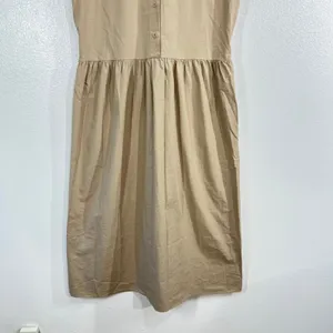 Korean Fashion Steady Seller‎ Beige Button Back Midi Dress Sleeveless Pocket thumbnail 10
