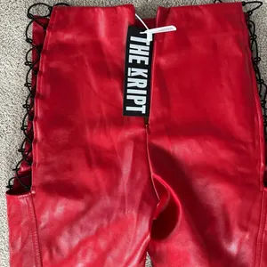 The Kript Red Jaxon Vegan Leather Pants thumbnail 7