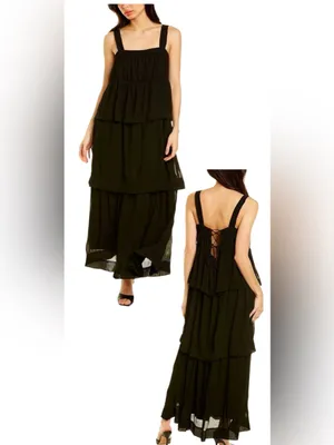 line and dot Maxine Tiered Maxi Dress Color Black Size MD thumbnail 2