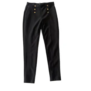 Indero Button Detail Ankle Pants Black thumbnail 2