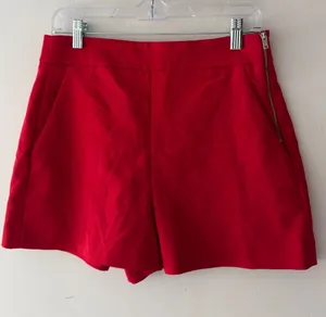 Zara Red High Waisted Shorts Zipper Detail thumbnail 1