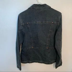 Bill Blass Jeans Women's Sz Medium Jean Jacket Dark Wash Snap Up Pockets Stretch thumbnail 8