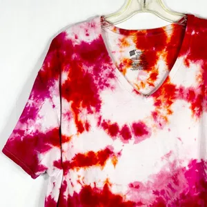 Hanes Size XL Top Something Bright Tie Dye Handmade Pink White Tee V Neck 203‎ thumbnail 3