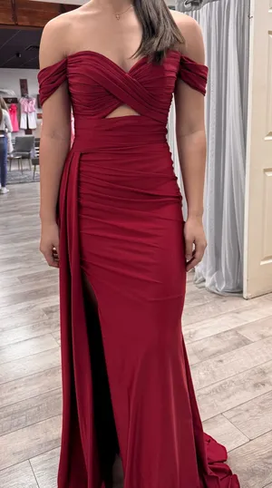 Cinderella Divine Prom Dress Burgundy Satin thumbnail 1