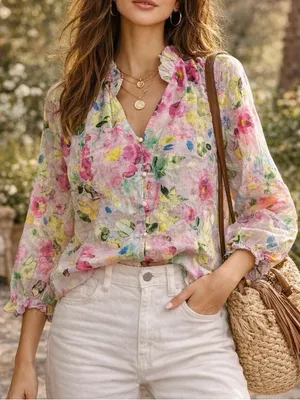 Hester & Orchard Linen Blend Floral Print Top thumbnail 1