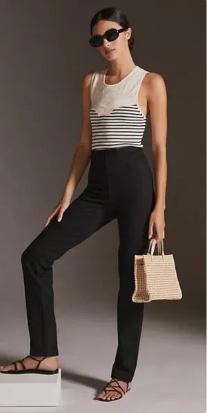 Anthropologie Maeve Split Hem Ponte Knit Pull On Pants‎ Black Size XS thumbnail 1