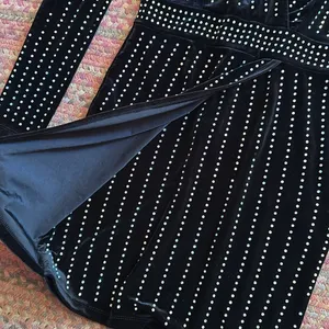 Windsor Black Velvet Studded V Neck Wrap Long Sleeve Dress thumbnail 10