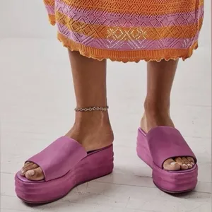 Free People Harbor Flatform Sandals 38 (US 8) Pink Leather Mule Chunky Platform thumbnail 1