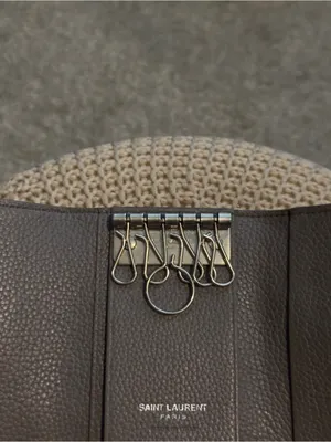 Authentic YSL Gray Pebbled Leather Key Holder with Silver Hardware thumbnail 6