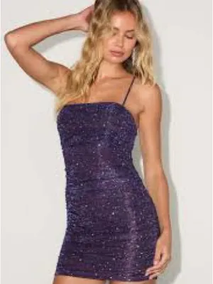 Lulu's Purple Sequin Ruched Slip Dress thumbnail 4