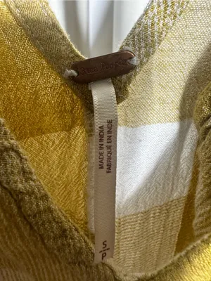 H26. Free People Mustard & White Plaid Tie-Shoulder Linen Jumpsuit thumbnail 4