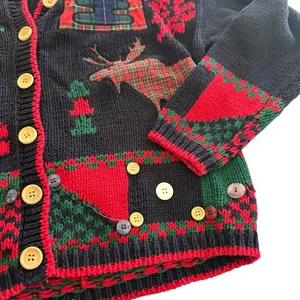 Vintage Bridgewater Women's Festive Navy and Red Sweater Cardigan thumbnail 5