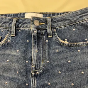 Current/Elliott Size 25 Cotton Blue Denim Studded Mini Skirt Distressed‎ thumbnail 4