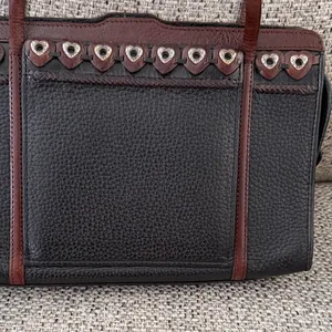 Black Leather Brighton Jagger Purse Silver Heart Details Great Condition Y2K VTG thumbnail 2