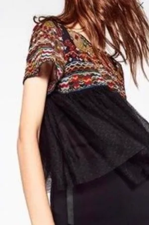 Zara Embroidered Sheer Tulle Top thumbnail 1