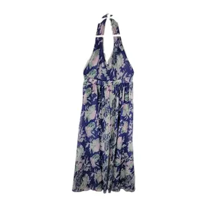Floral Halter Romper Maxi Dress High Low Built In Shorts Purple Pink Size M thumbnail 9