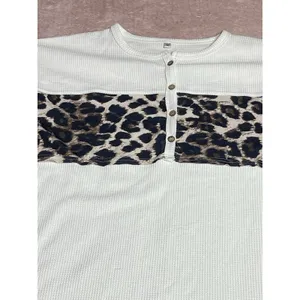 Size M Thermal Waffle Top Long Shirt‎ Leopard Print Bin11 thumbnail 3