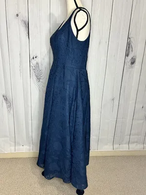 Azazie Atelier Amalie Dress Navy Blue Sz 12 Floral Jacquard Sleeveless Gown NEW thumbnail 5