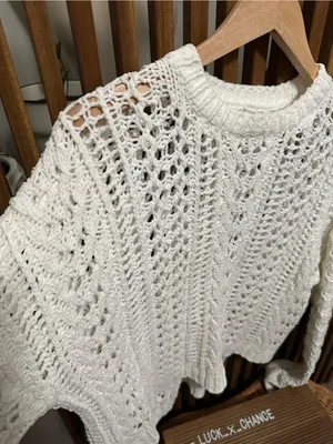 Volcom Cream Open Knit Crochet Pullover Sweater Small Beachy Coastal thumbnail 3