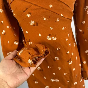 Abercrombie Fitch Rust Brown Floral‎ Sweetheart Neck Puff Sleeve MiniDress Small thumbnail 6