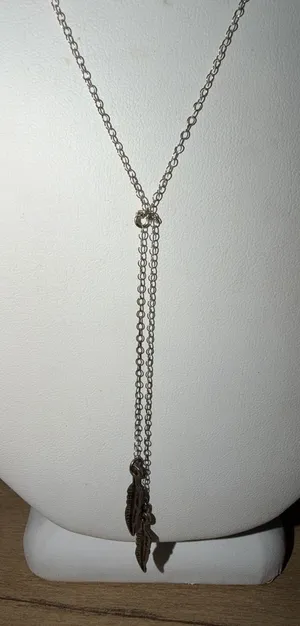 925 Sterling Silver Feather Y Drop Necklace Lariat Style thumbnail 1