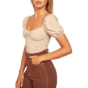 ✨Reformation Jeans Neutral Rochle Puff Sleeve Ribbed Sz Large Bodysuit✨ thumbnail 3