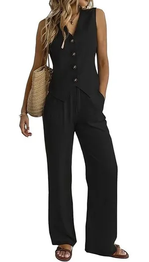 Vintage 80’s 90’s Black Lace-Up Jumpsuit‎ with Relaxed Fit sz 10 Carol Anderson thumbnail 1