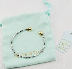Gold & Silver Enewton Open Cuff Beaded Bangle Stackable Jewelry With Pouch thumbnail 1