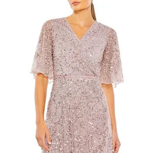 MAC DUGGAL 93681 Vintage Lilac Pink Sequined Butterfly High Low Gown Dress sz 10 thumbnail 3