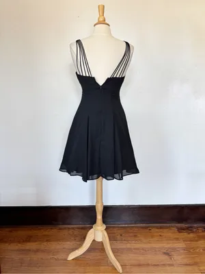 Jump Vintage 90s Goth Solid Black Strappy A-Line Mini Dress thumbnail 7