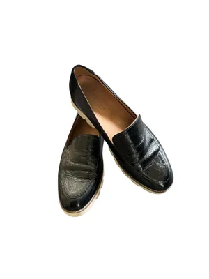 Vionic Kensley Chunky Loafer Sz 9 Black Lug Heel Shiny Leather Shoe Slip On thumbnail 2