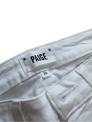 PAIGE Women’s 26 White Mid Rise Ankle Skinny Jeans Raw Frayed Hem Stretch Denim thumbnail 8