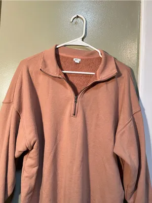 Aerie Womens Size Small Sunday Soft Quarter Zip Sweatshirt Tan Terry Cloth Lined thumbnail 4