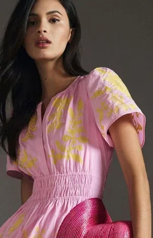 Anthropologie NWT Somerset Maxi in Pink Embroidered Edition Dress L thumbnail 2