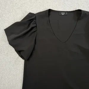 VICI Black Puff Sleeve V-Neck Blouse Women's Small Short Sleeve Made in USA thumbnail 4