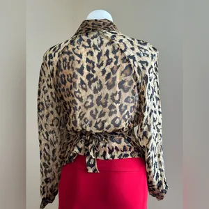 Vintage Anne Pinkerton Sheer Animal Print Leopard Blouse SZ S Good Condition thumbnail 7