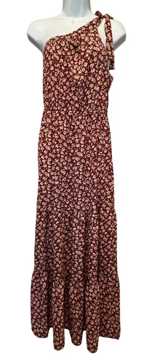 One Shoulder Floral Tiered Maxi Dress M Burgundy Coastal‎ Summer Wedding Garden thumbnail 1