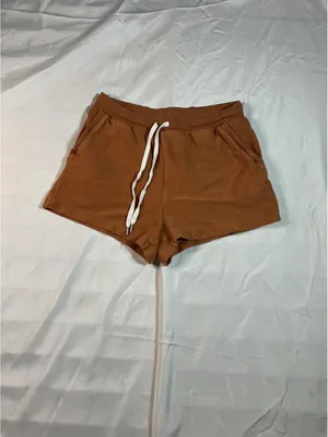 Aerie Brown Ribbed Knit Lounge Shorts with Drawstring Waist thumbnail 4